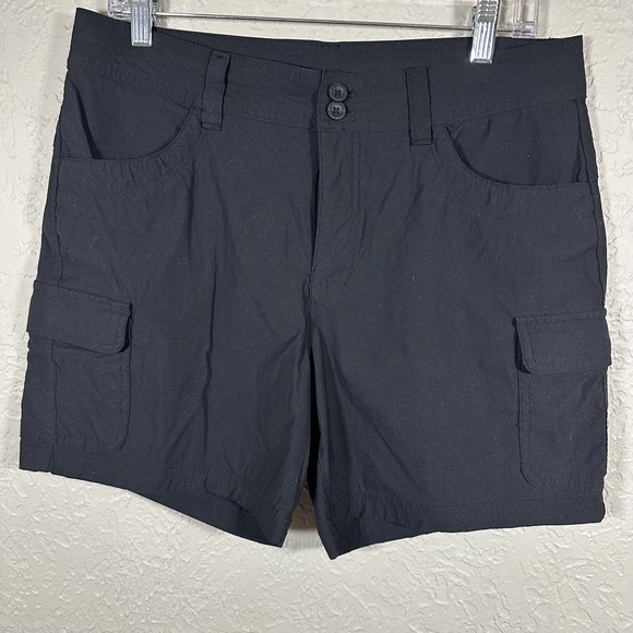 Eddie Bauer Summer Trail Shorts Womens 12 Black Cargo Stretch Hiking 6" Coastal - Picture 1 of 11